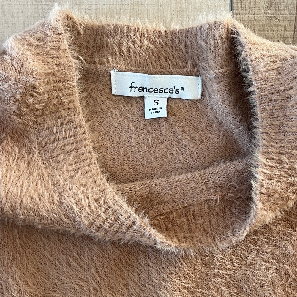 Fuzzy Brown Sweater with Ruffled Sleeves - Picture 2 of 4